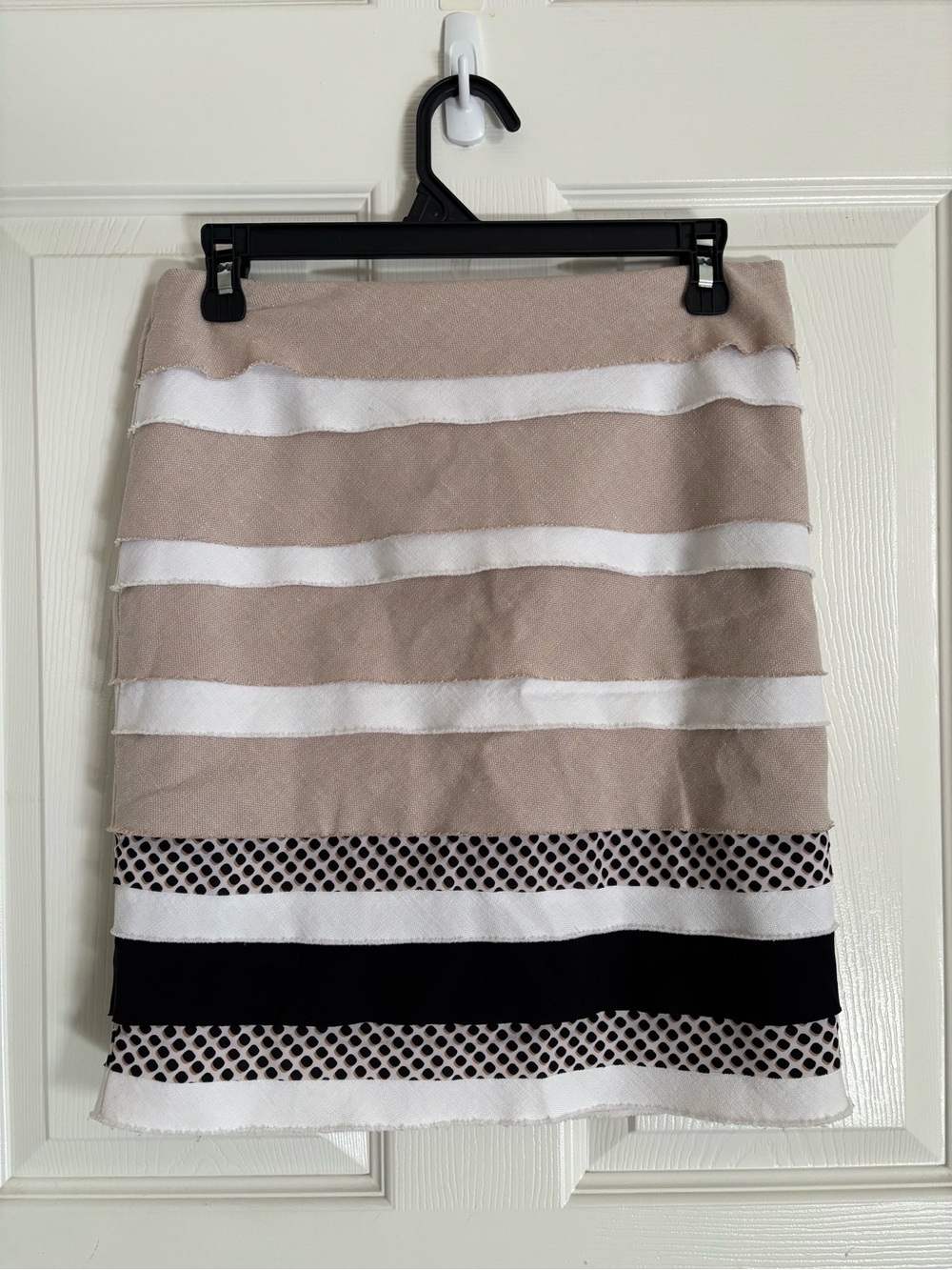 White House Black Market Beige, White & Black Striped Mini Skirt